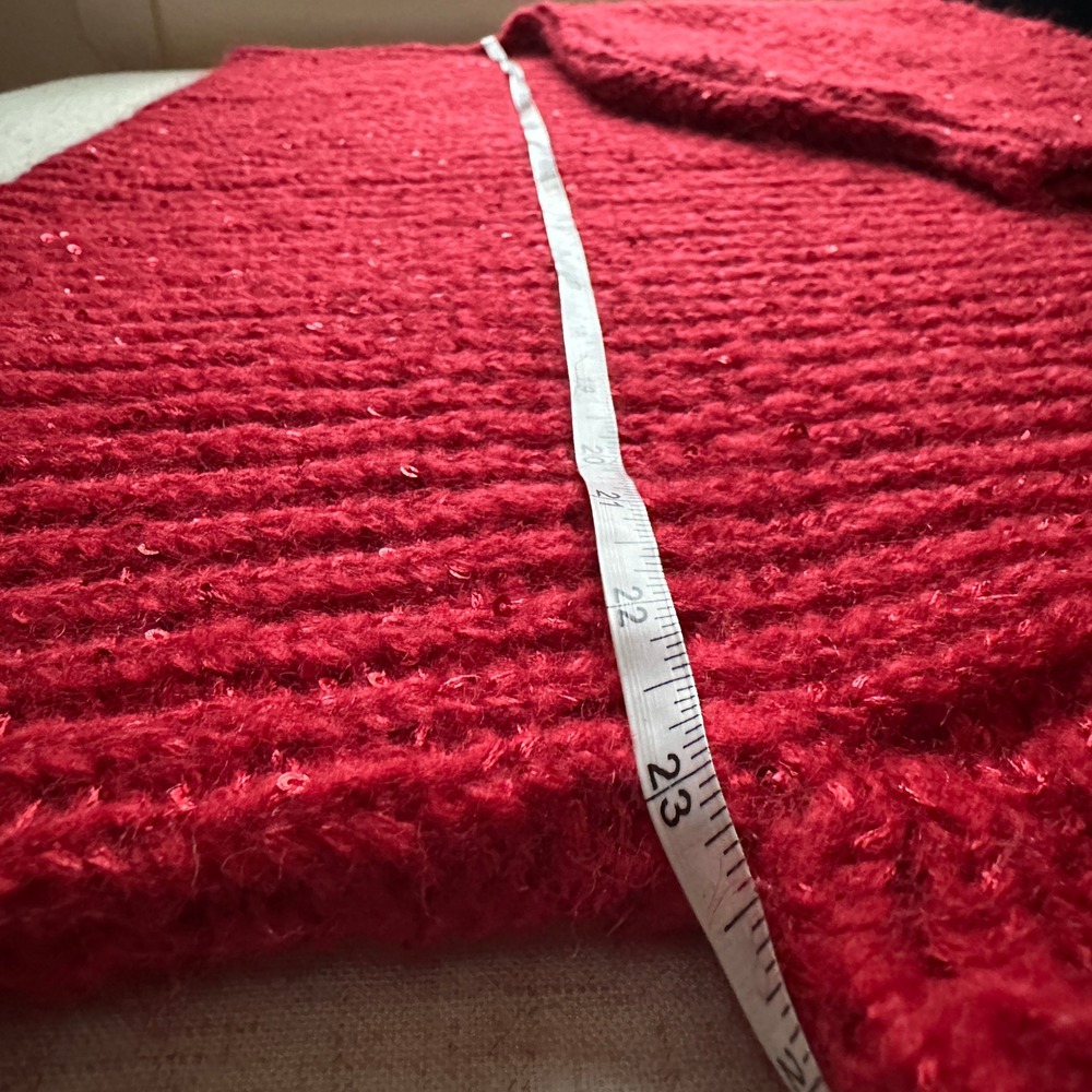 Sparkly Red Knit Sweater Sequins Crew Neck Long Sleeve Cozy Pullover Women F - Picture 6 of 8